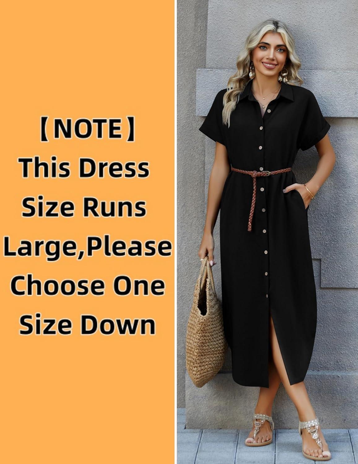 imageZeagoo Womens Dresses Casual Summer Short Sleeve Button Down Long Shirt Dresses Swimsuit Beach Cover Ups with Pockets01black