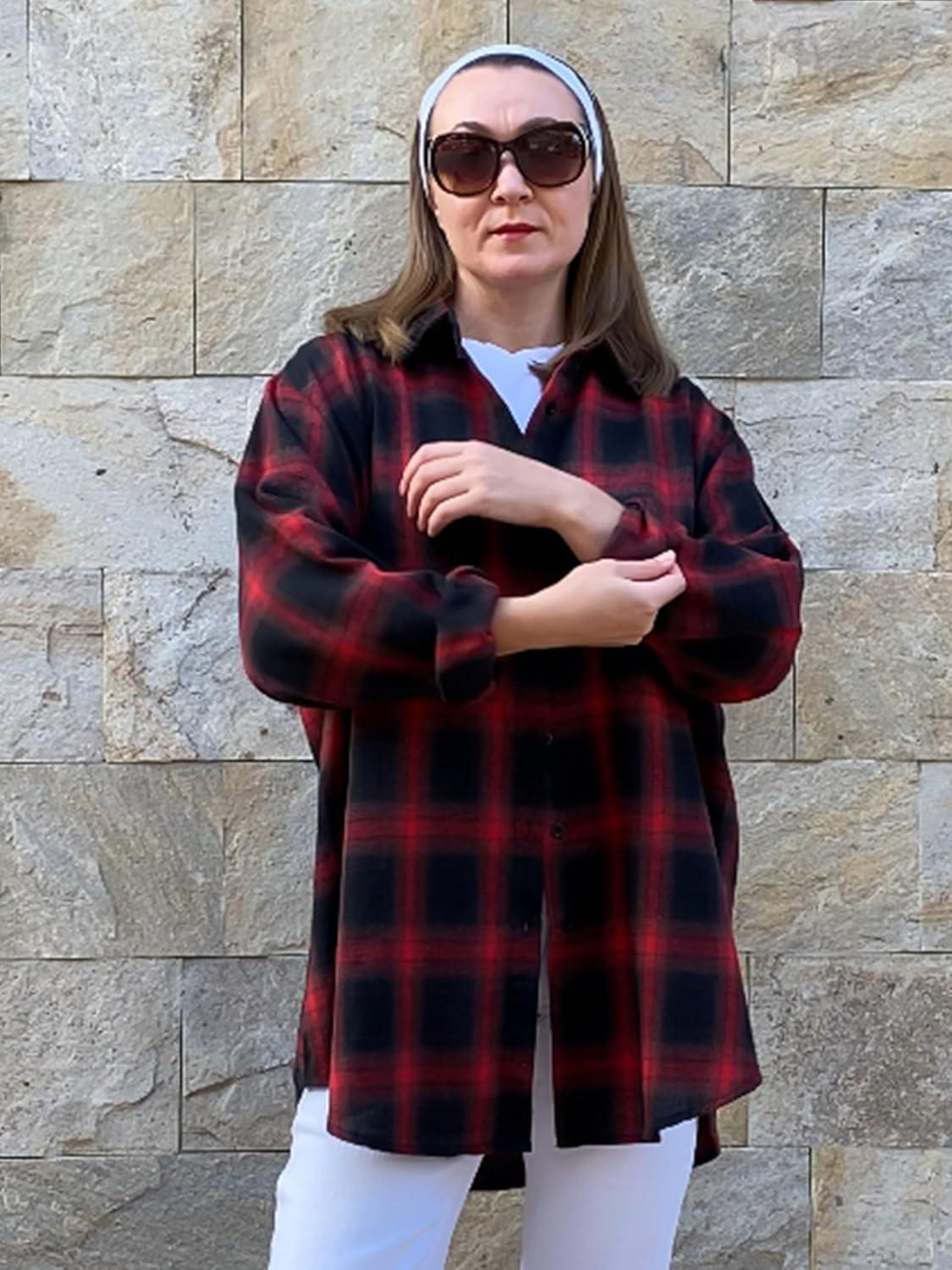 imageZeagoo Womens Plus Size Flannel Shirts Plaid Shirts Long Sleeves Casual Button Down Collared Shacket TopsBred