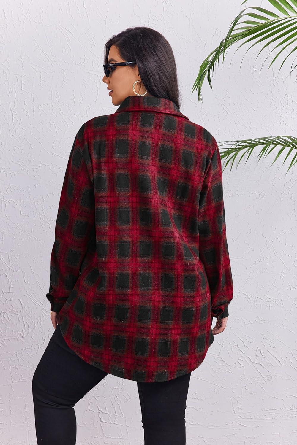 imageZeagoo Womens Plus Size Flannel Shirts Plaid Shirts Long Sleeves Casual Button Down Collared Shacket TopsBred