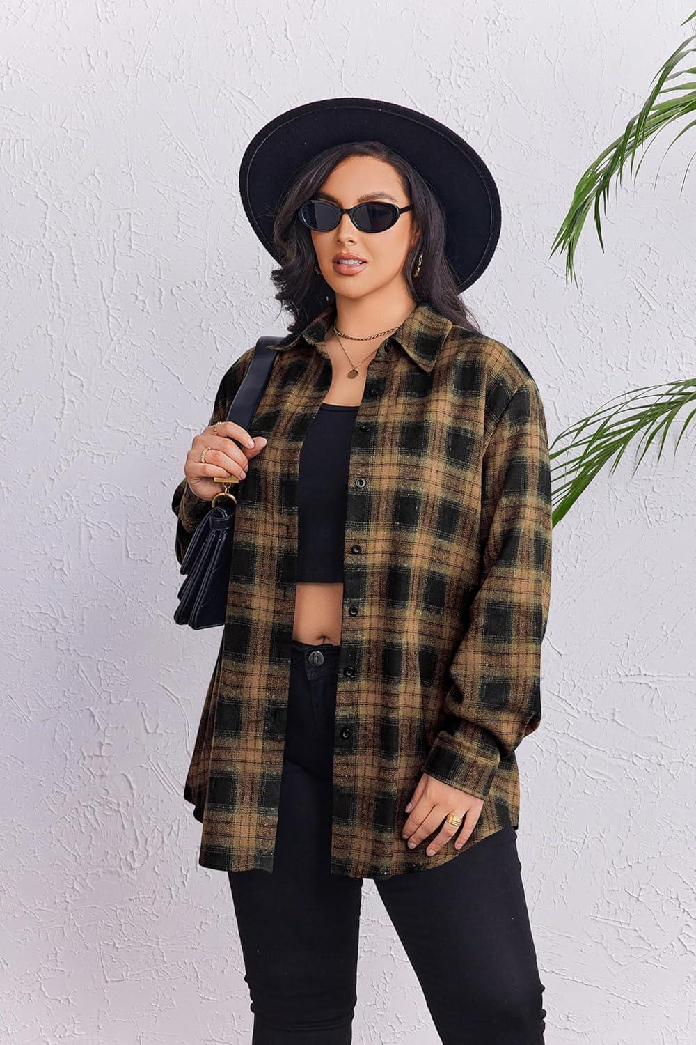 imageZeagoo Womens Plus Size Flannel Shirts Plaid Shirts Long Sleeves Casual Button Down Collared Shacket TopsByellow