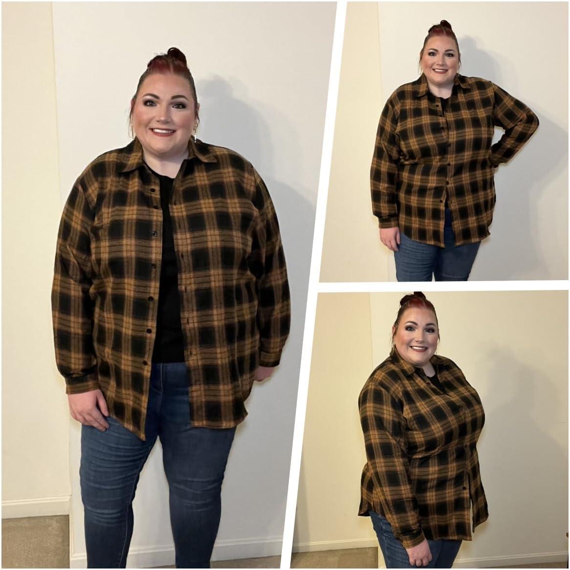 imageZeagoo Womens Plus Size Flannel Shirts Plaid Shirts Long Sleeves Casual Button Down Collared Shacket TopsByellow