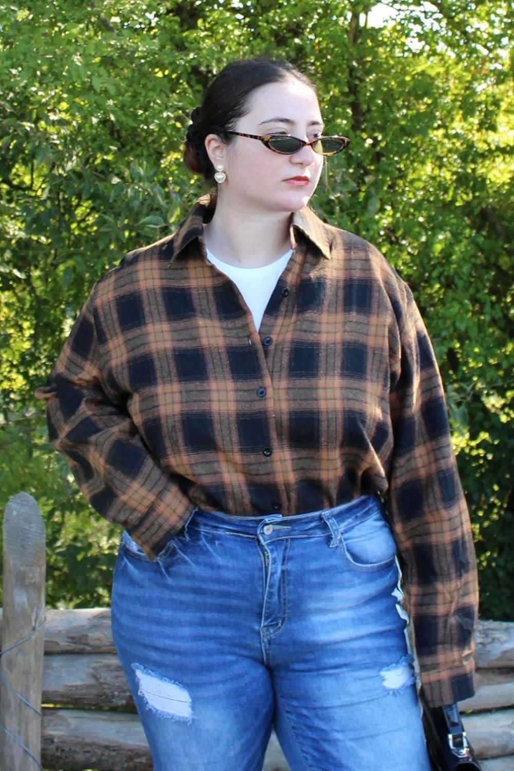 imageZeagoo Womens Plus Size Flannel Shirts Plaid Shirts Long Sleeves Casual Button Down Collared Shacket TopsByellow