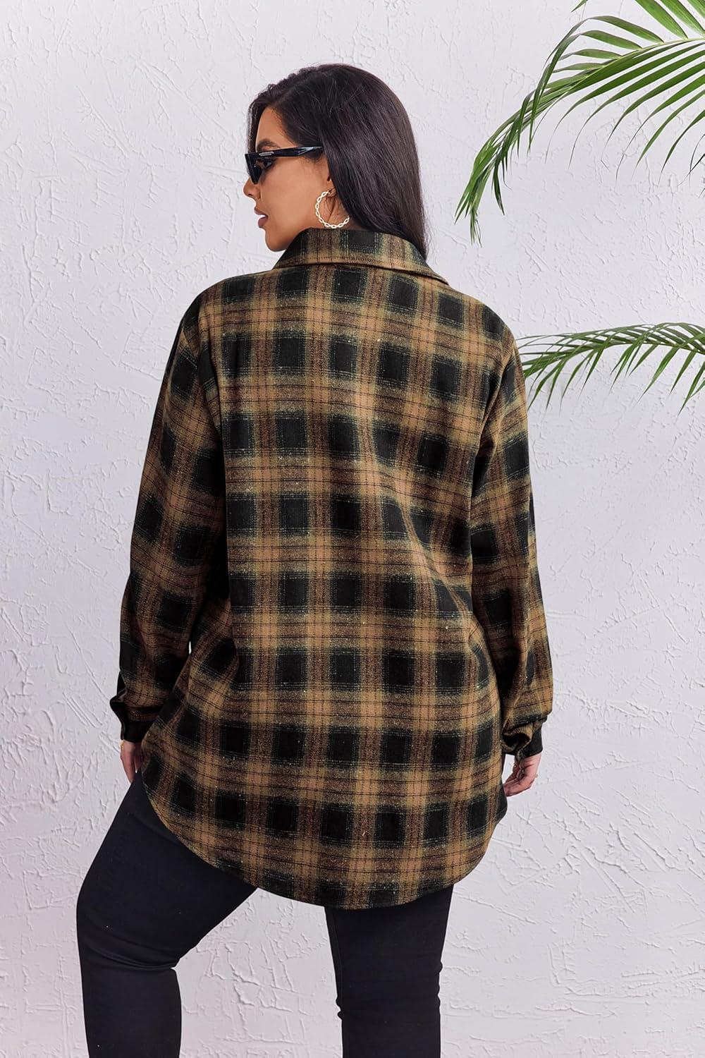 imageZeagoo Womens Plus Size Flannel Shirts Plaid Shirts Long Sleeves Casual Button Down Collared Shacket TopsByellow