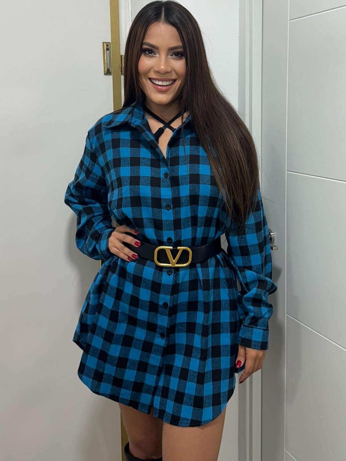 imageZeagoo Womens Plus Size Flannel Shirts Plaid Shirts Long Sleeves Casual Button Down Collared Shacket TopsCblue