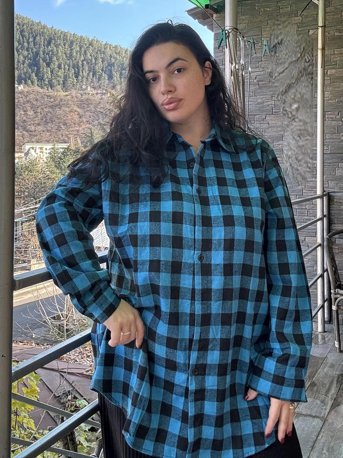 imageZeagoo Womens Plus Size Flannel Shirts Plaid Shirts Long Sleeves Casual Button Down Collared Shacket TopsCblue