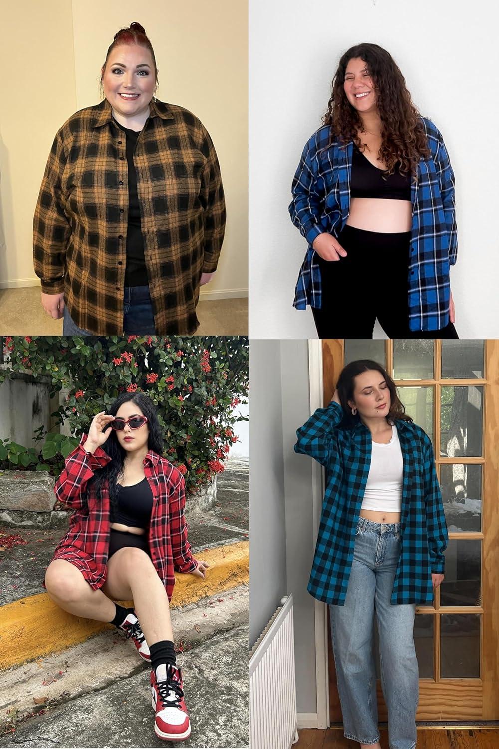 imageZeagoo Womens Plus Size Flannel Shirts Plaid Shirts Long Sleeves Casual Button Down Collared Shacket TopsPink