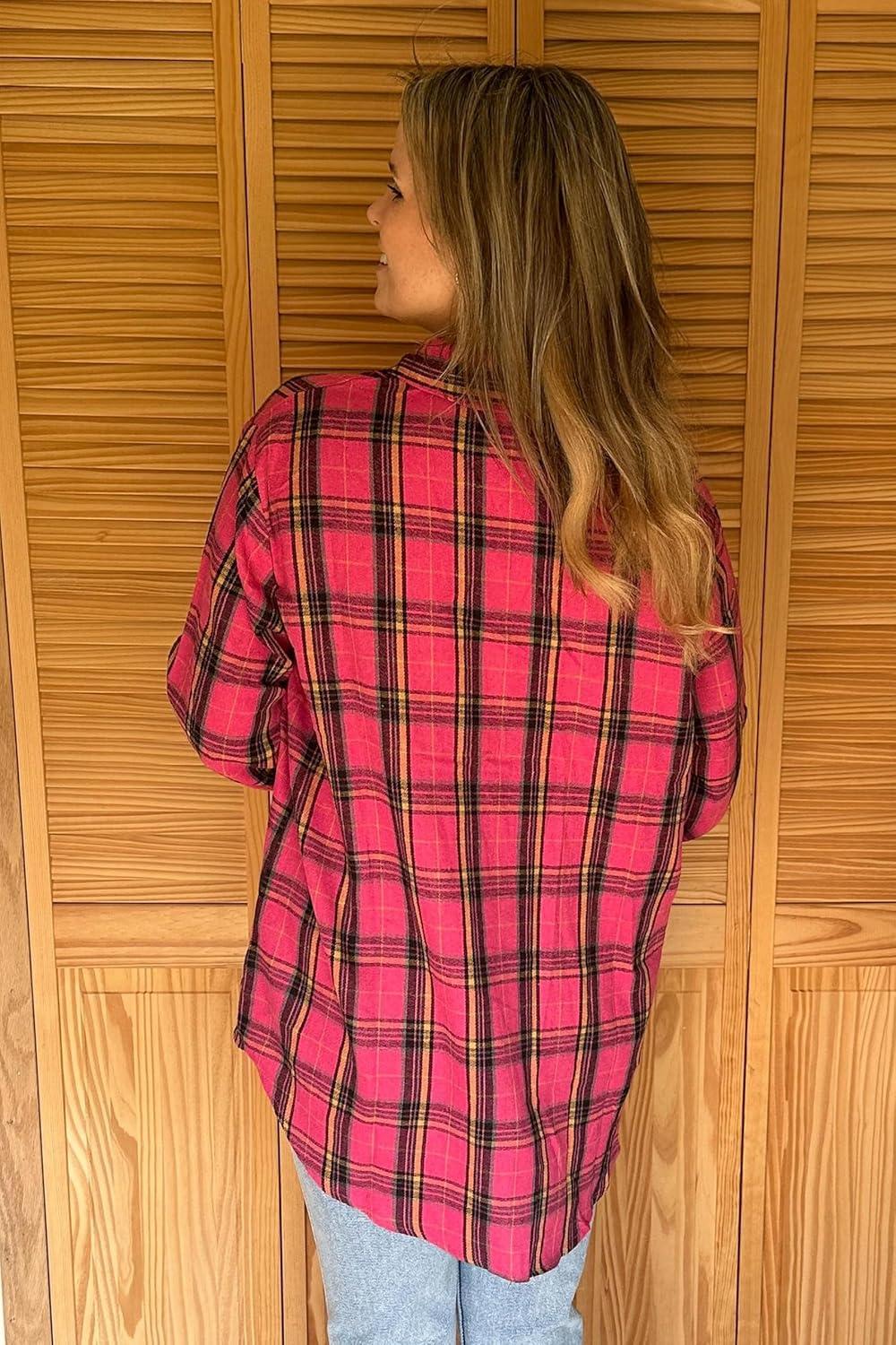 imageZeagoo Womens Plus Size Flannel Shirts Plaid Shirts Long Sleeves Casual Button Down Collared Shacket TopsRose Pink