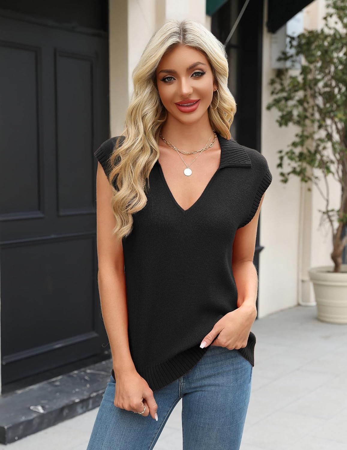 imageZeagoo Womens Sleeveless Sweaters Vest V Neck Lightweight Knit Pullover Sweater Dressy Summer TopsBlack