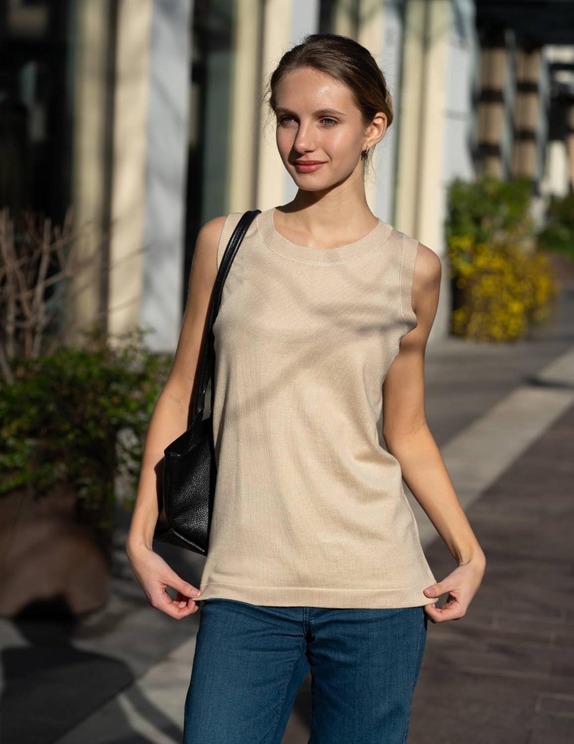 imageZeagoo Womens Sleeveless Tank Tops 2026 Summer Crew Neck Ribbed Knit Sweater Top Business Casual Work ShirtsBeige