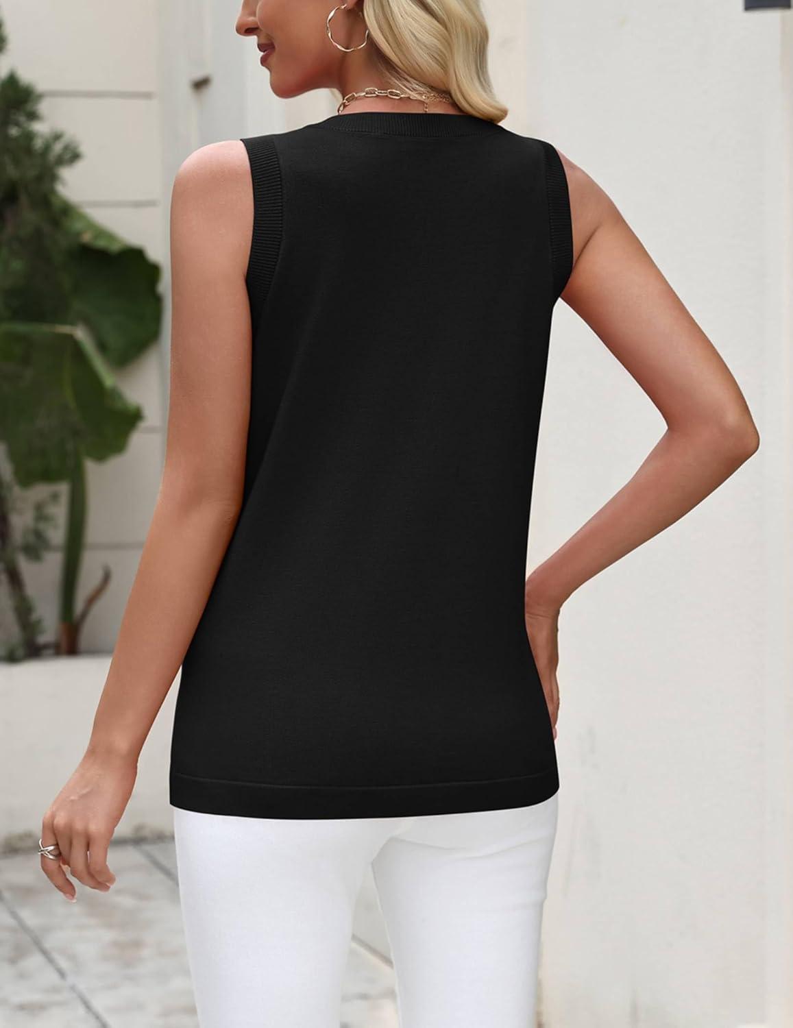 imageZeagoo Womens Sleeveless Tank Tops 2026 Summer Crew Neck Ribbed Knit Sweater Top Business Casual Work ShirtsBlack