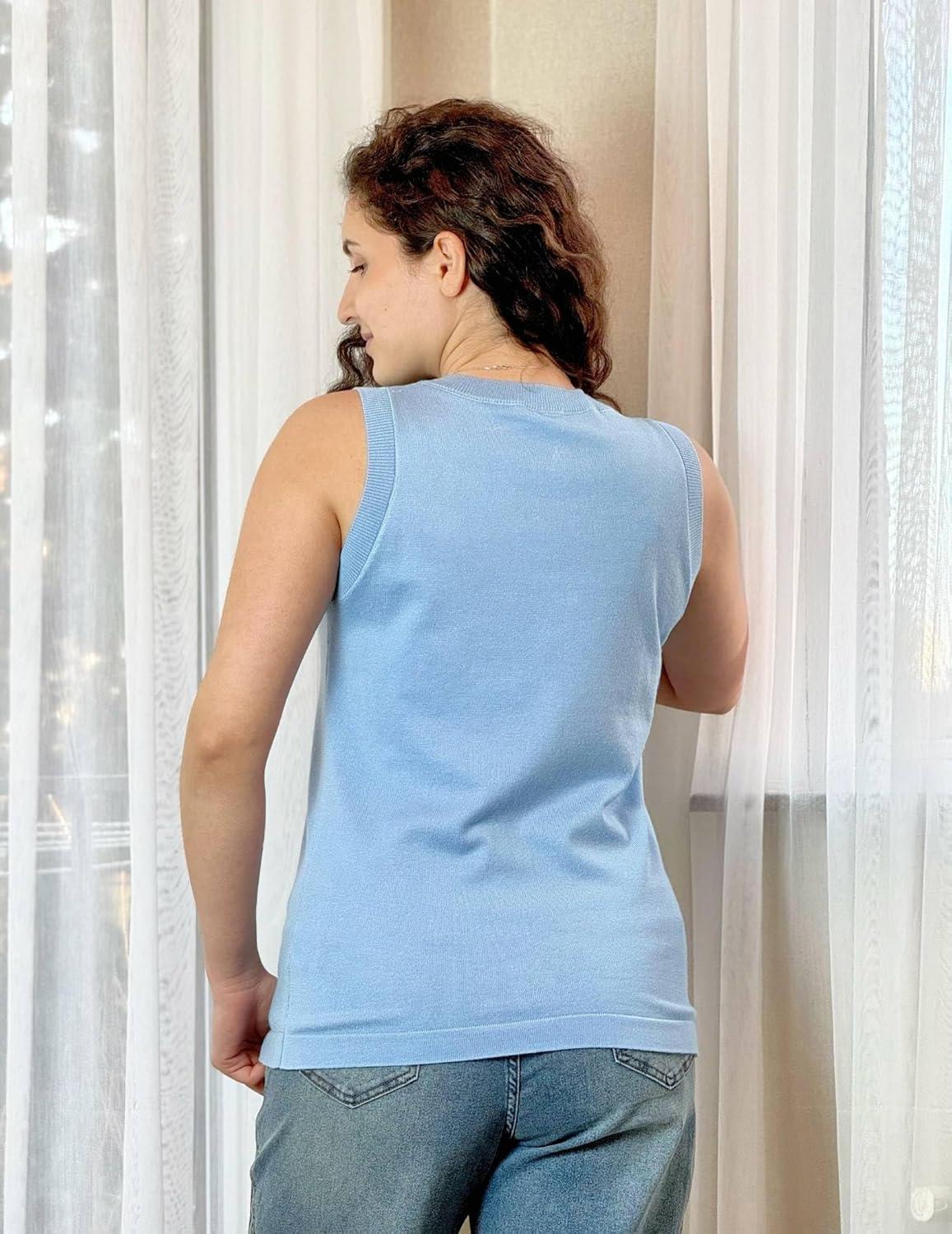 imageZeagoo Womens Sleeveless Tank Tops 2026 Summer Crew Neck Ribbed Knit Sweater Top Business Casual Work ShirtsBlue