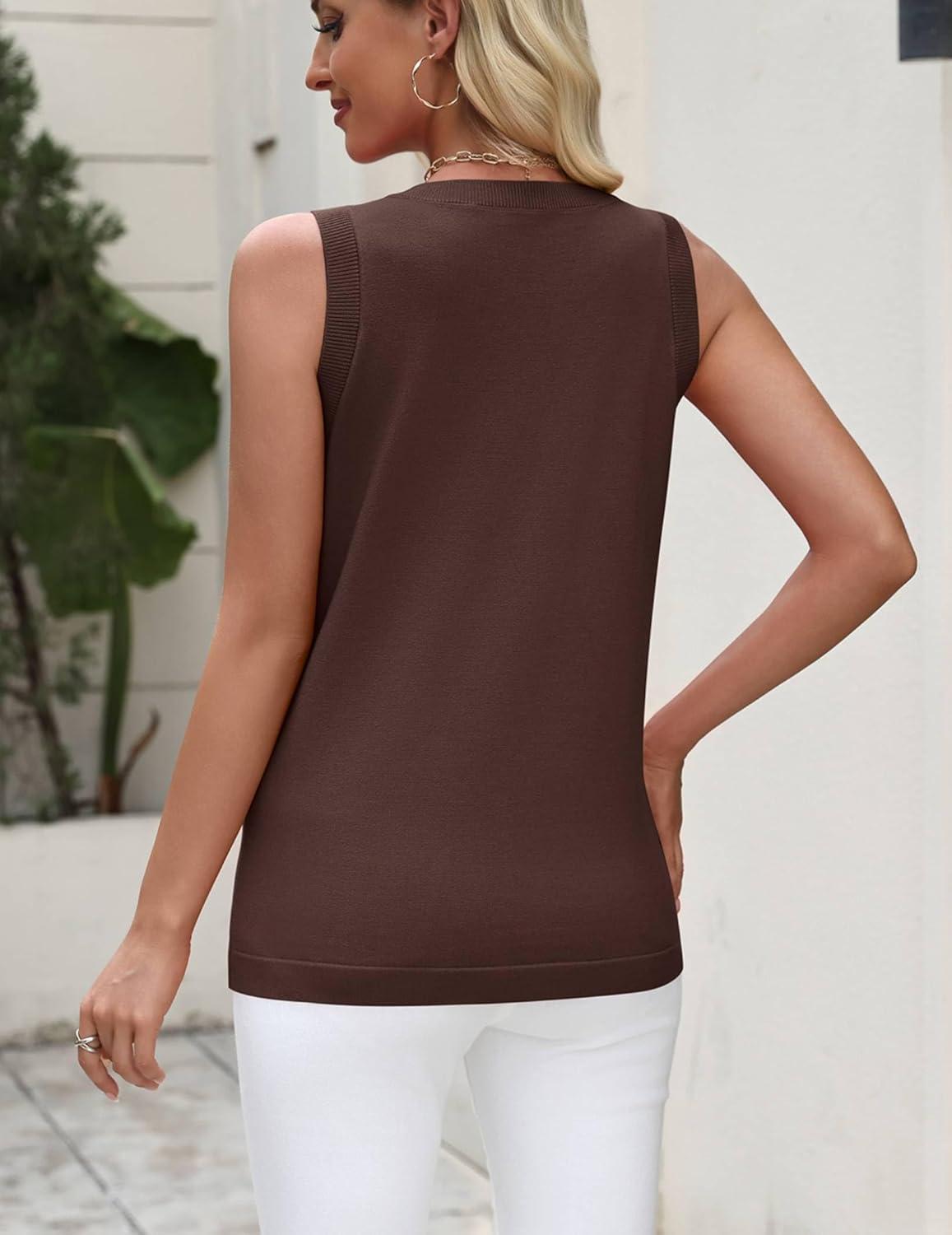 imageZeagoo Womens Sleeveless Tank Tops 2026 Summer Crew Neck Ribbed Knit Sweater Top Business Casual Work ShirtsCoffee