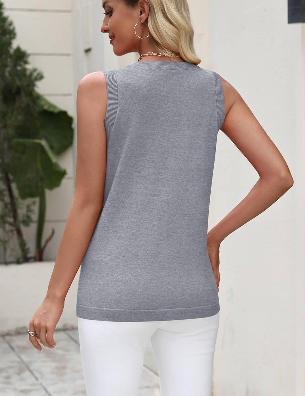 imageZeagoo Womens Sleeveless Tank Tops 2026 Summer Crew Neck Ribbed Knit Sweater Top Business Casual Work ShirtsGrey