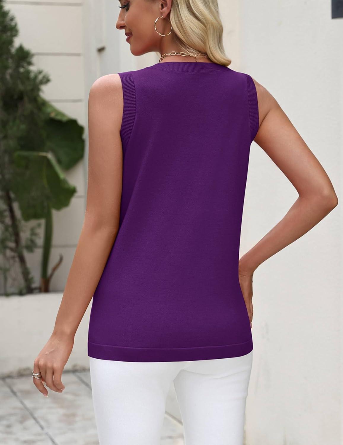 imageZeagoo Womens Sleeveless Tank Tops 2026 Summer Crew Neck Ribbed Knit Sweater Top Business Casual Work ShirtsPurple