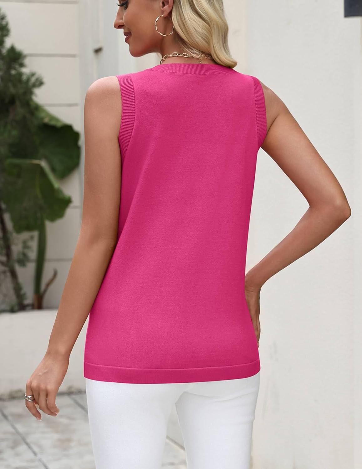 imageZeagoo Womens Sleeveless Tank Tops 2026 Summer Crew Neck Ribbed Knit Sweater Top Business Casual Work ShirtsRose Red