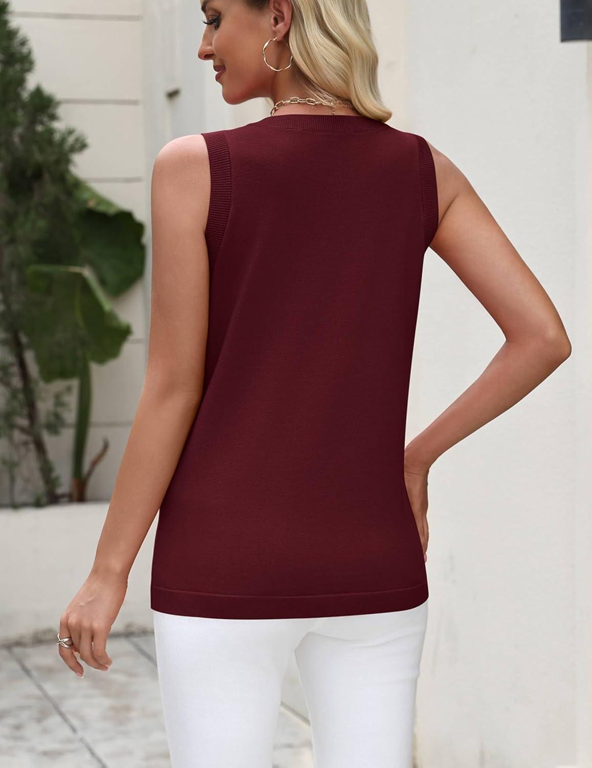 imageZeagoo Womens Sleeveless Tank Tops 2026 Summer Crew Neck Ribbed Knit Sweater Top Business Casual Work ShirtsWine Red
