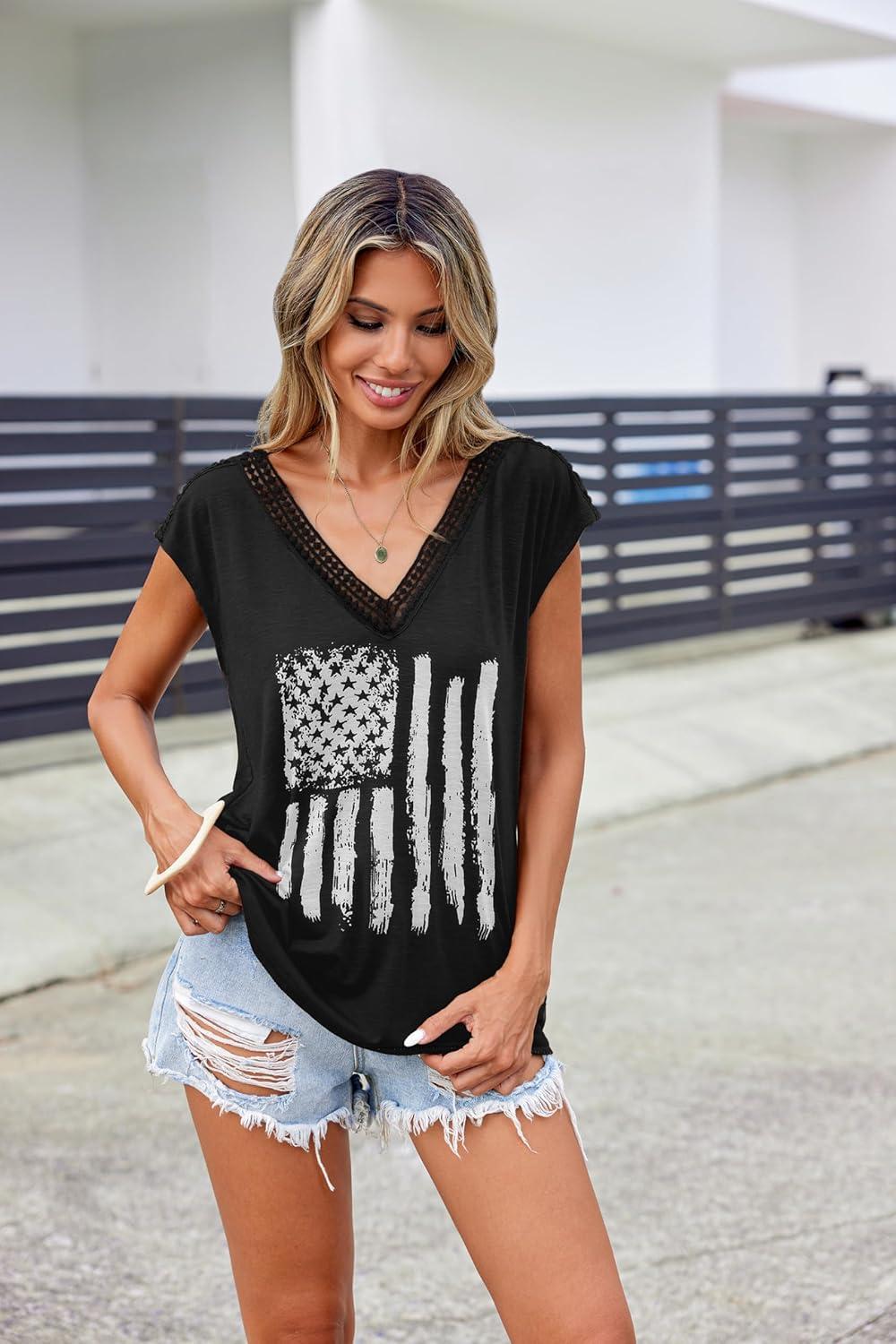 imageZeagoo Womens Summer Casual V Neck Cap Sleeve Tank Tops Guipure Lace Shirt BlouseKt187