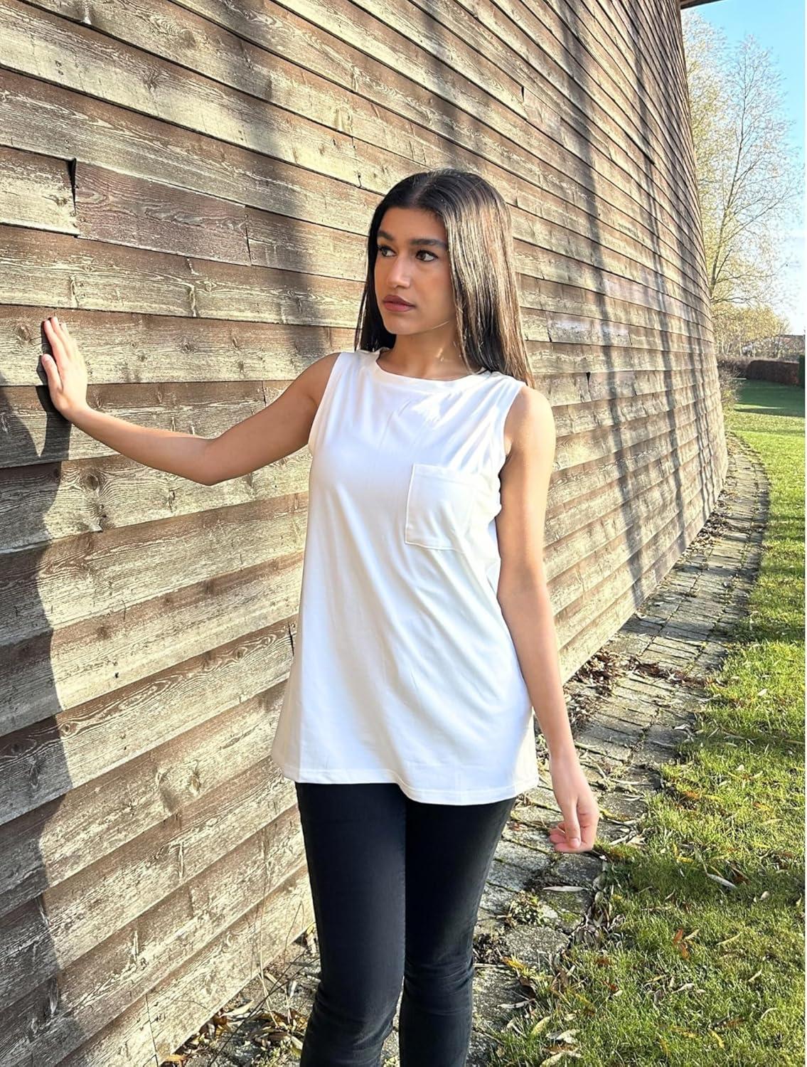 imageZeagoo Womens Tank Tops 2026 Loose Fit High Neck Summer Top Dressy Casual Sleeveless Shirts with Pocket1white