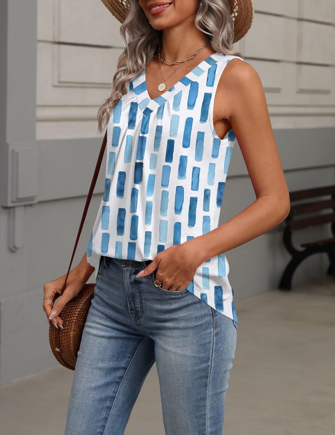 imageZeagoo Womens Tank Tops Summer Sleeveless Loose Fit Tops V Neck Pleated Shirts Basic Tees Dressy Casual Trendy ClothesCx329blue Square