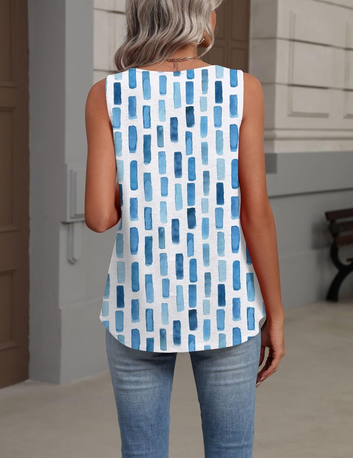 imageZeagoo Womens Tank Tops Summer Sleeveless Loose Fit Tops V Neck Pleated Shirts Basic Tees Dressy Casual Trendy ClothesCx329blue Square