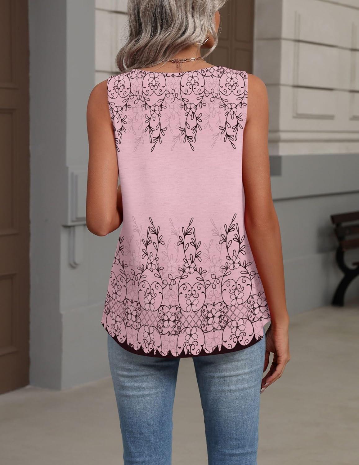 imageZeagoo Womens Tank Tops Summer Sleeveless Loose Fit Tops V Neck Pleated Shirts Basic Tees Dressy Casual Trendy ClothesSf190pink
