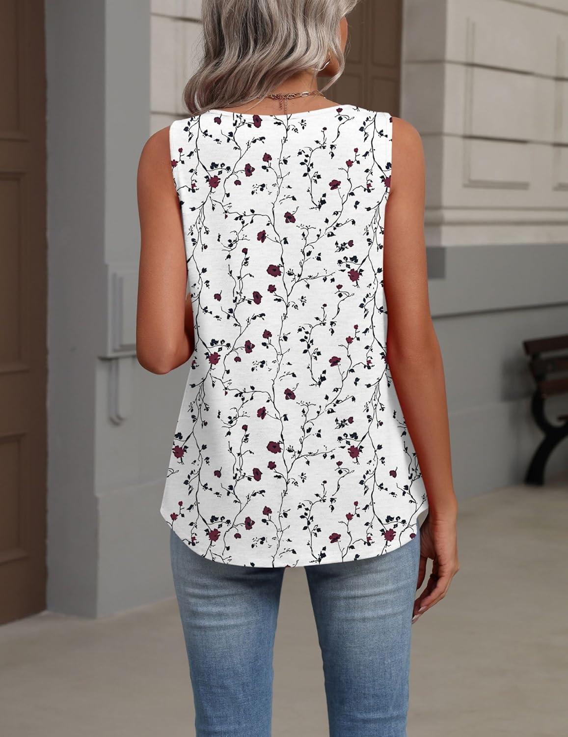 imageZeagoo Womens Tank Tops Summer Sleeveless Loose Fit Tops V Neck Pleated Shirts Basic Tees Dressy Casual Trendy ClothesSf224white Flower