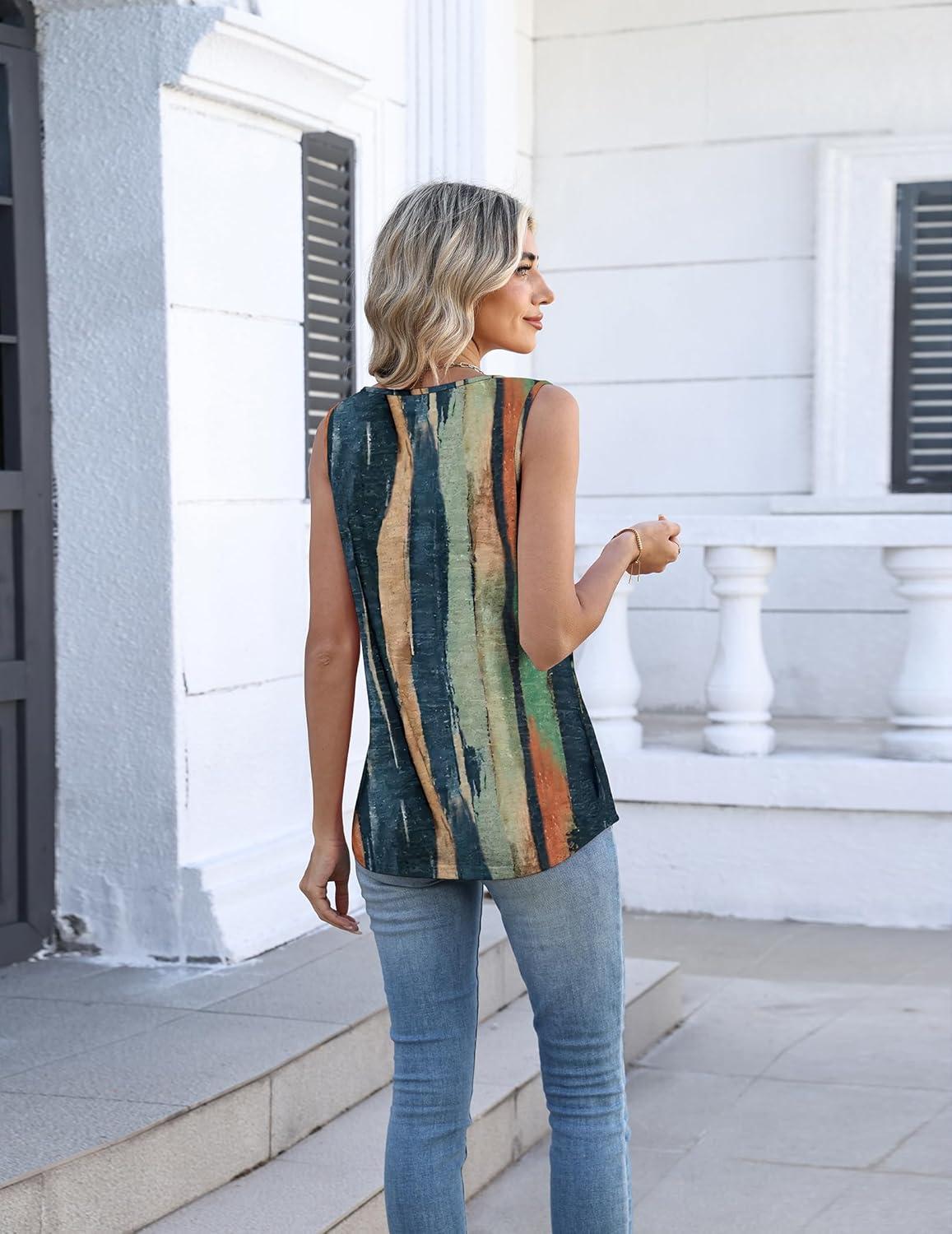 imageZeagoo Womens Tank Tops Summer Sleeveless Pleated V Neck Tunic Shirts Loose Casual Button Flowy Boho Clothes S3XLPattern Cx289