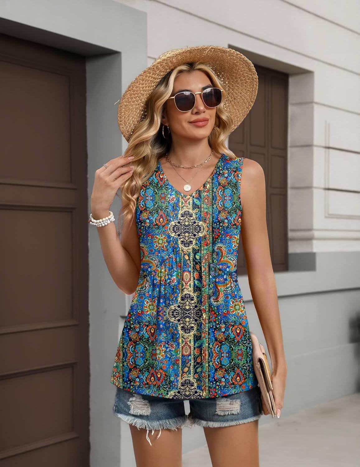 imageZeagoo Womens Tops 2026 Flowy Peplum Summer V Neck Babydoll Tank Top Casual Beach Vacation ClothesMz779