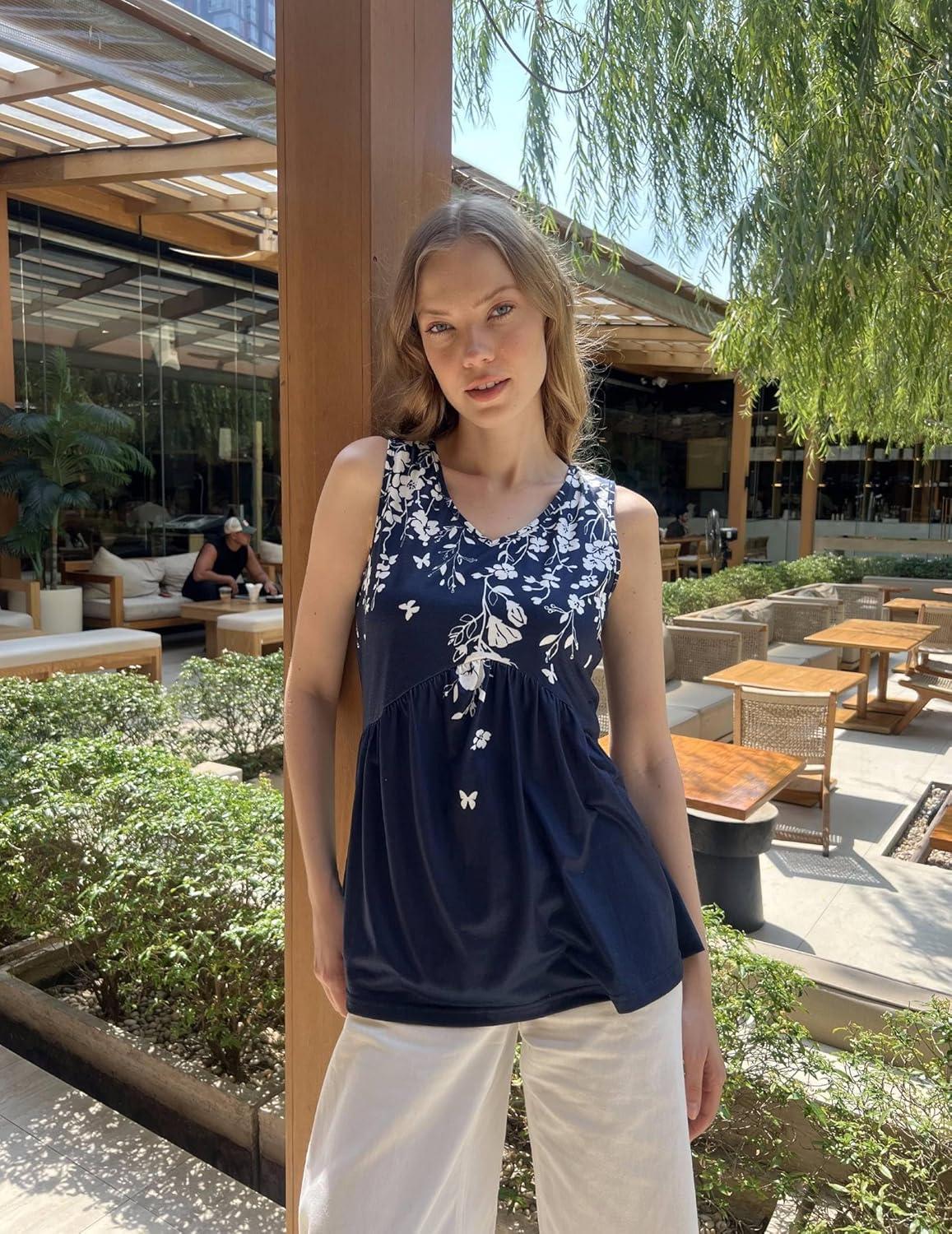 imageZeagoo Womens Tops 2026 Flowy Peplum Summer V Neck Babydoll Tank Top Casual Beach Vacation ClothesSf103