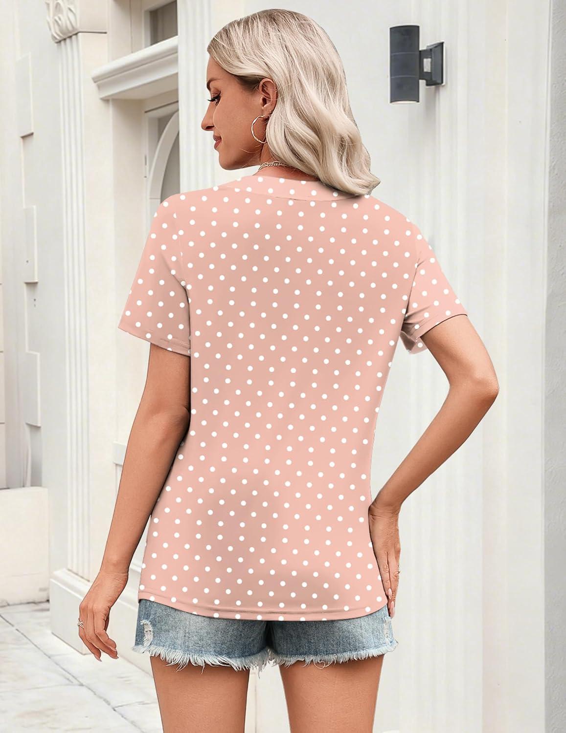 imageZeagoo Womens Tops Short Sleeve V Neck Tee Shirts Cute Dressy Casual Clothing Business Work BlousePink Polka Dots Jh1