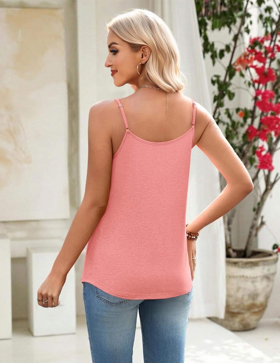 imageZeagoo Womens Tops Summer Outfits Flowy Pleated Camisole Loose Fitting Spaghetti Strap Tank Top Coral