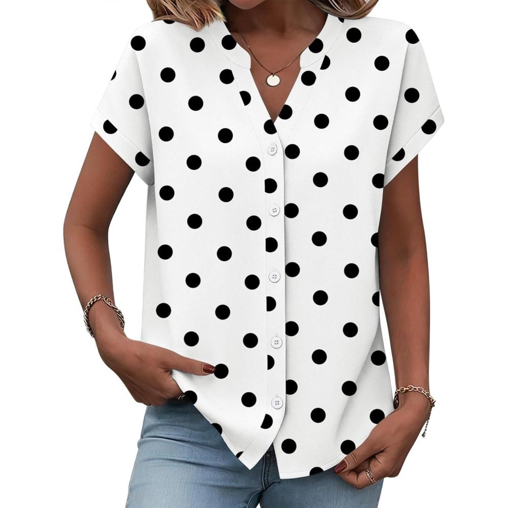 imageZeagoo Button Down Shirts for Women Short Sleeve Tops V Neck Collar Blouses Business Casual Outfits S2XLJh592
