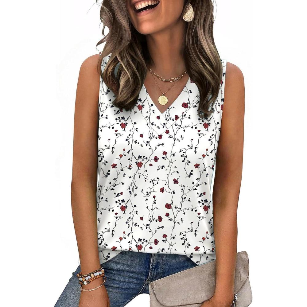 imageZeagoo Tank Top for Women V Neck Loose Fit Sleeveless Summer Tops Business Casual Outfits Dressy Blouses ShirtsFloral Printsf224