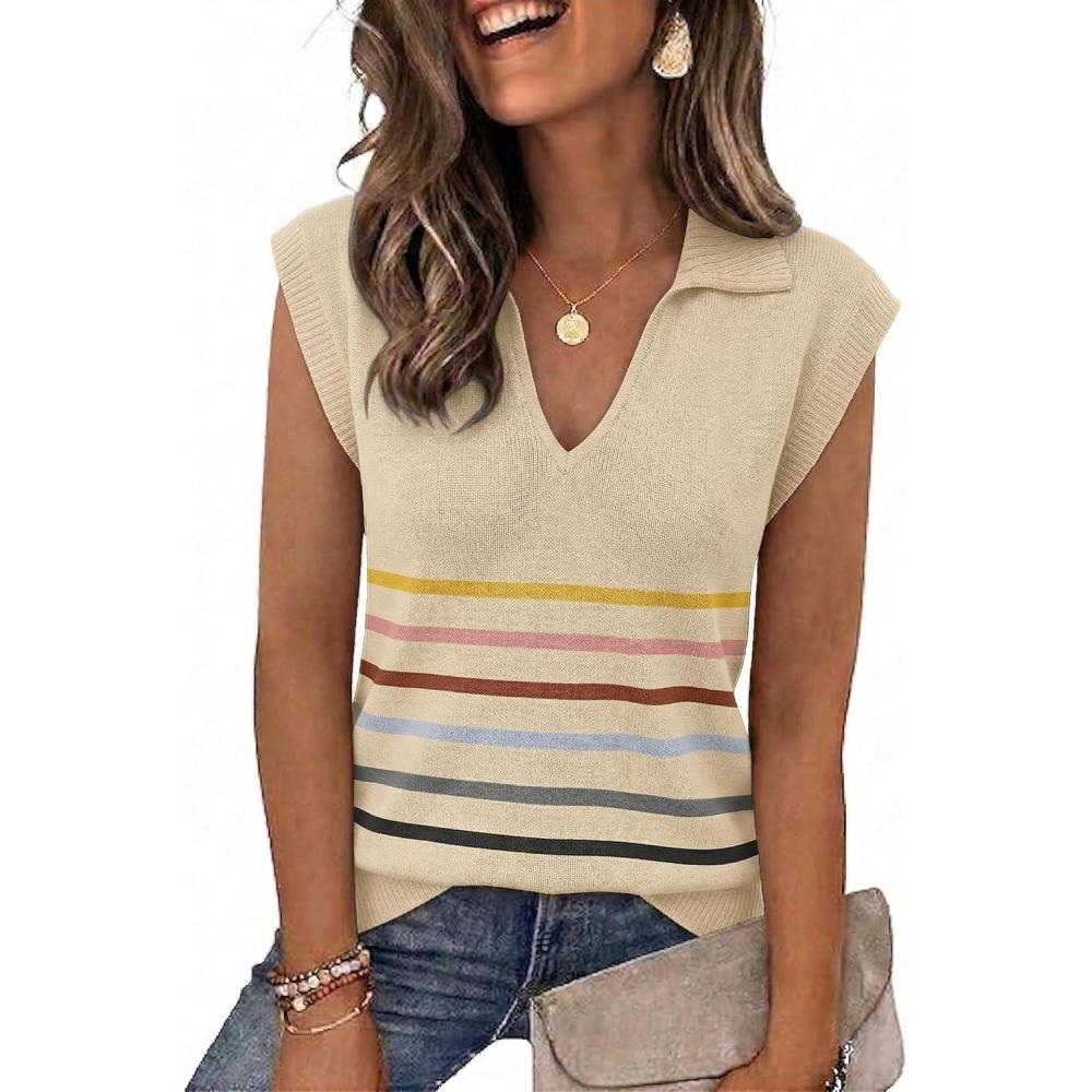 imageZeagoo Womens Sleeveless Sweaters Vest V Neck Lightweight Knit Pullover Sweater Dressy Summer TopsTw534