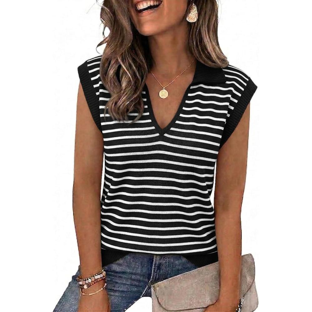 imageZeagoo Womens Sleeveless Sweaters Vest V Neck Lightweight Knit Pullover Sweater Dressy Summer TopsTw599