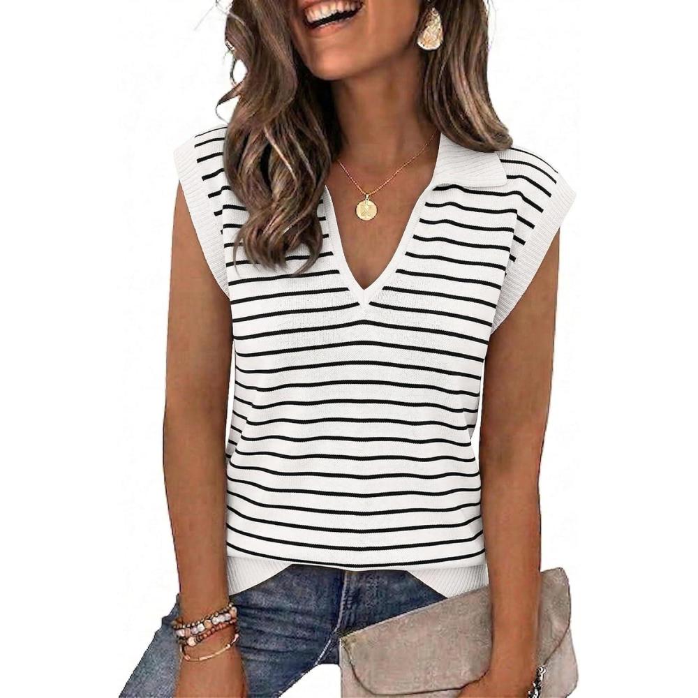 imageZeagoo Womens Sleeveless Sweaters Vest V Neck Lightweight Knit Pullover Sweater Dressy Summer TopsTw679