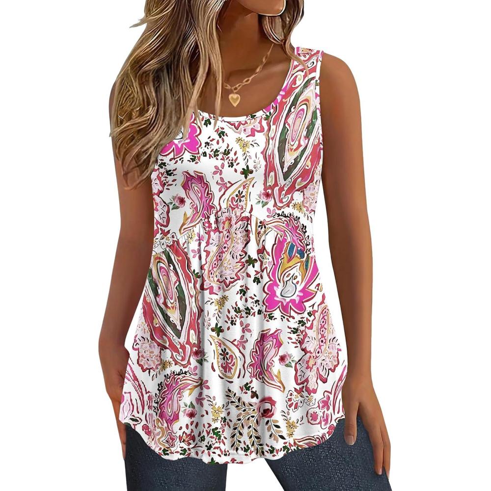 imageZeagoo Womens Summer Tank Tops Sleeveless Babydoll Tops Loose Fit Tunic Blouses Crew Neck Flowy Shirts S3XL