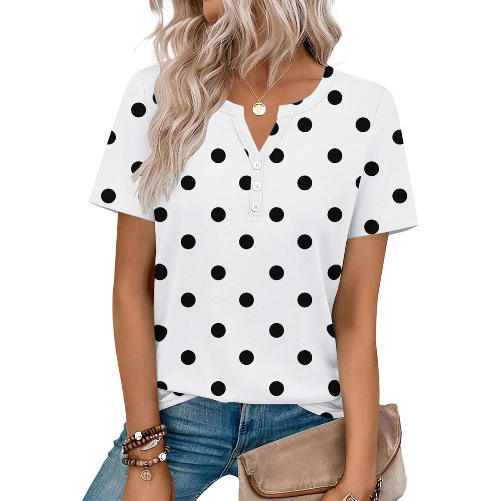 imageZeagoo Womens Summer Tops V Neck Short Sleeve Shirts Dressy Casual Blouse Spring Vacation Tshirts ClothesPolka Dots