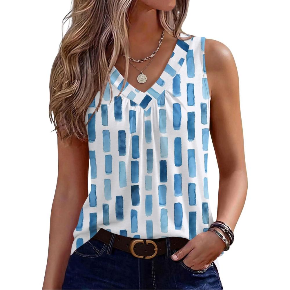imageZeagoo Womens Tank Tops Summer Sleeveless Loose Fit Tops V Neck Pleated Shirts Basic Tees Dressy Casual Trendy ClothesCx329blue Square