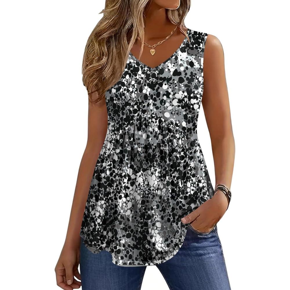 imageZeagoo Womens Tops 2026 Flowy Peplum Summer V Neck Babydoll Tank Top Casual Beach Vacation ClothesCx273