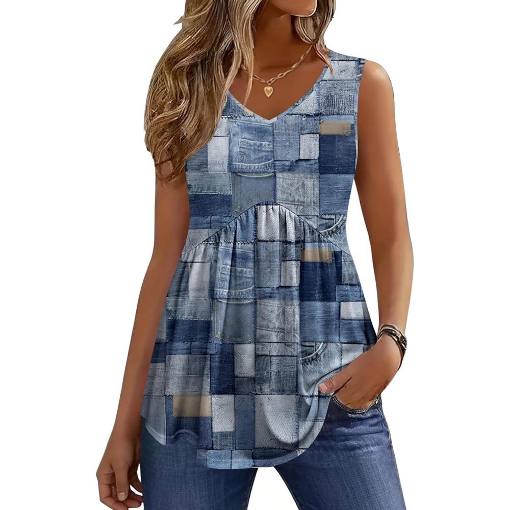 imageZeagoo Womens Tops 2026 Flowy Peplum Summer V Neck Babydoll Tank Top Casual Beach Vacation ClothesJh510