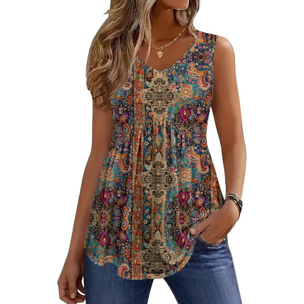 imageZeagoo Womens Tops 2026 Flowy Peplum Summer V Neck Babydoll Tank Top Casual Beach Vacation ClothesMz721
