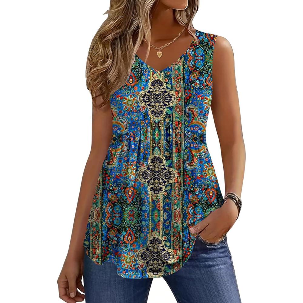 imageZeagoo Womens Tops 2026 Flowy Peplum Summer V Neck Babydoll Tank Top Casual Beach Vacation ClothesMz779