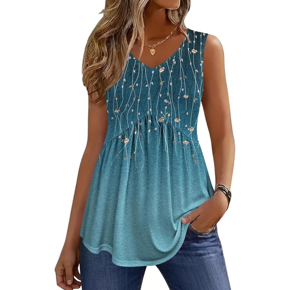 imageZeagoo Womens Tops 2026 Flowy Peplum Summer V Neck Babydoll Tank Top Casual Beach Vacation ClothesXh363