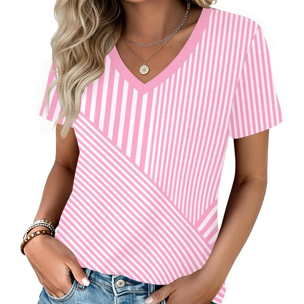 imageZeagoo Womens Tops Summer Casual Short Sleeve Tshirts Business Basic Spring VNeck Shirts Outfits S3XLZztz300
