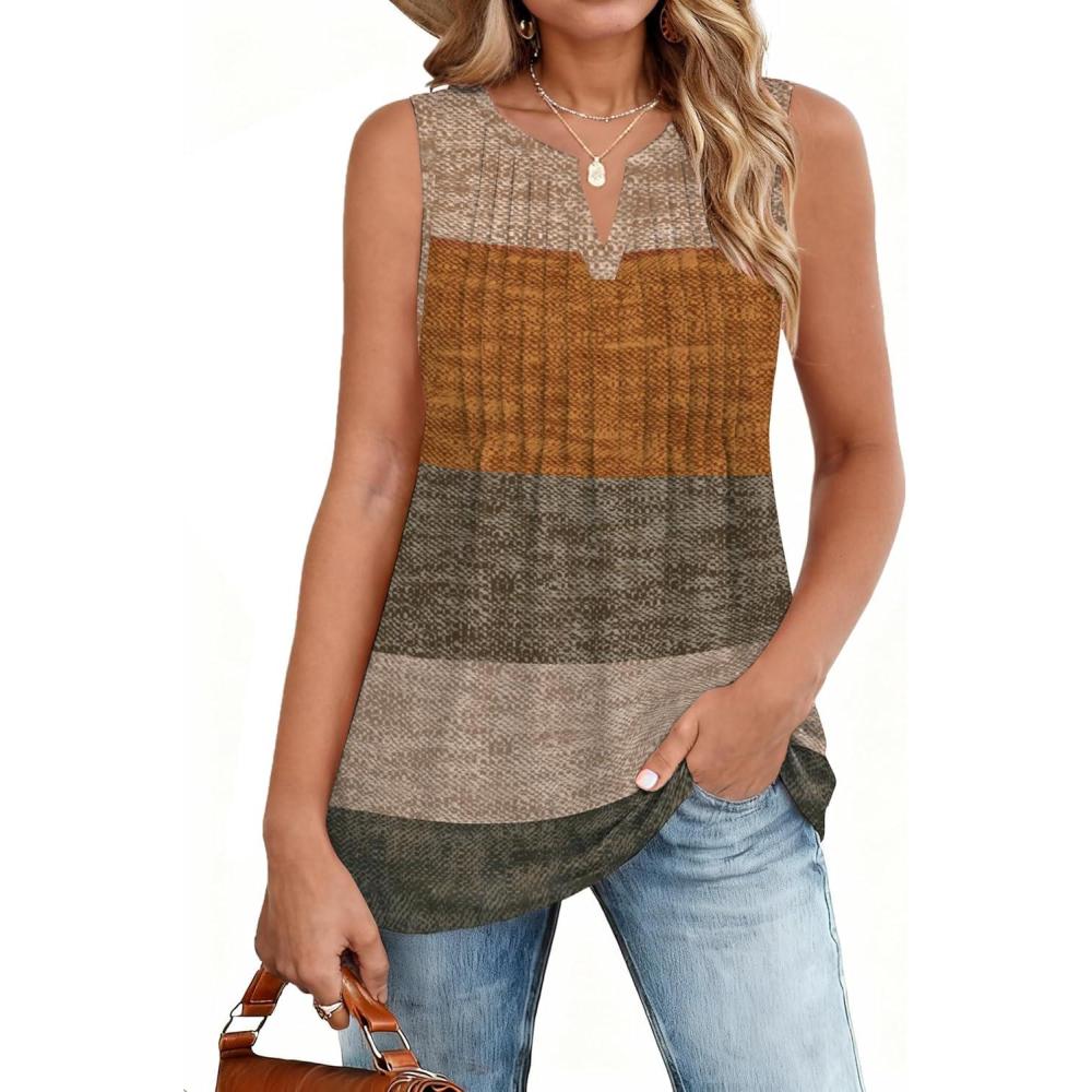 imageZeagoo Womens Tops Summer Pleated Sleeveless Tank Top V Neck Dressy Casual Flowy Boho Tunic ShirtsJh398