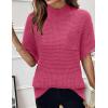 Women 2026 Sweater Vest Mock Neck Batwing Short Sleeve Oversized Ribbed Knit Tops Fall Pullover Sweater S-XXL(Rose Red)