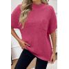 Women 2026 Sweater Vest Mock Neck Batwing Short Sleeve Oversized Ribbed Knit Tops Fall Pullover Sweater S-XXL(Rose Red)