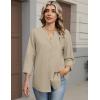 Zeagoo Button Down Shirts for Women 3/4 Sleeve Linen Cotton V Neck Tops Dressy Casual Loose Work Blouses(Apricot)