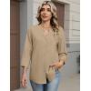 Zeagoo Button Down Shirts for Women 3/4 Sleeve Linen Cotton V Neck Tops Dressy Casual Loose Work Blouses(Beige)
